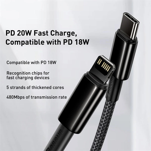 Câble Baseus USB-C 20W pour iPhone 14, 13, 11, 8, XR - iPhone 12, SE - MacBook.
