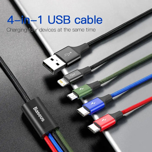 Câble USB 3 en 1 Baseus Type C pour Samsung Xiaomi Mi, Câble 4 en 1 pour iPhone 14 13 12 X 11 Pro Max, Câble de charge Micro USB