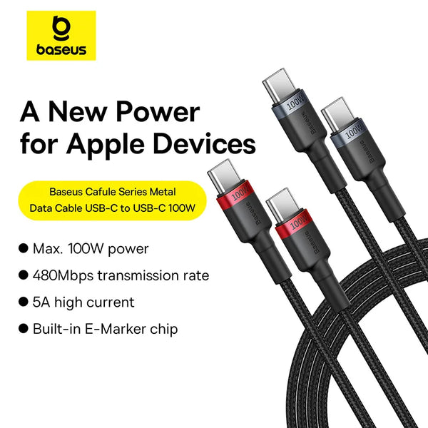 Baseus 2PCS Câble USB-C vers USB Type-C 100W pour iPhone 16 15 Plus Promax Câble de Charge Rapide USB-C Type-C pour MacBook