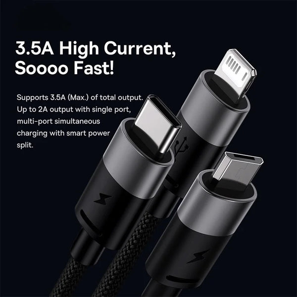 Câble USB C 3 en 1 Baseus pour iPhone 14 13 12 Pro 11 Câble de charge 3,5A Micro USB C Type C pour McBook Pro Samsung Xiaomi