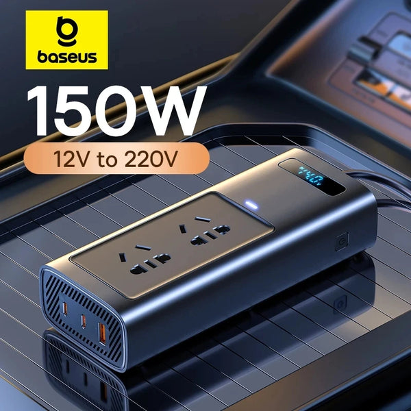 Baseus Convertisseur de Voiture 150W USB Type-C - Chargeur Rapide Adaptateur d'Alimentation Auto.