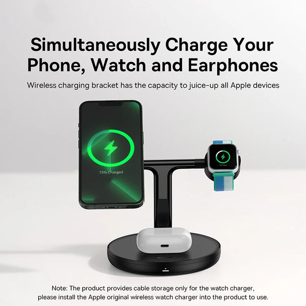 Chargeur sans fil magnétique 3 en 1 20W Baseus pour iPhone 16 15 14 Pro, AirPods, Apple Watch, station de chargement rapide, support pour téléphone.