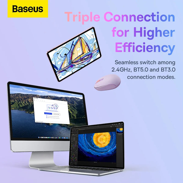 Baseus Souris Sans Fil 2.4G Bluetooth 5.0 - Souris de Bureau et Gaming pour iPad, PC, MacBook, Tablette, Ordinateur Portable - Souris Ergonomique