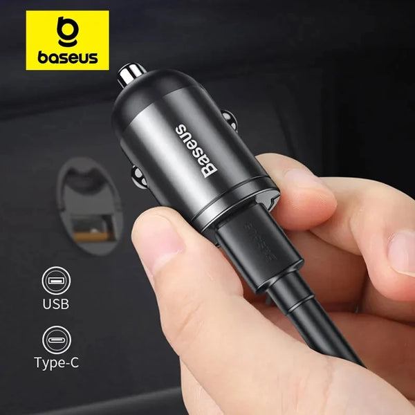 Baseus Car Charger Type-C Quick Charge 4.0 3.0 For Iphone Huawei Xiaomi Samsung PD 3.0 Fast Charging USB Phone Mini Charger