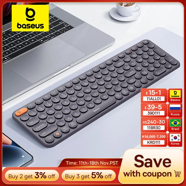 Baseus Wireless Keyboard 2.4G Bluetooth 5.0 with Numeric Keycap for iPad MacBook Tablet Laptop PC Office Game Ergonomic Keyboard