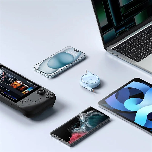 Baseus Câble USB-C rétractable vers USB-C pour iPhone 16/15 Pro Max, câble de charge rapide et transfert de données, fil de chargeur Type-C.