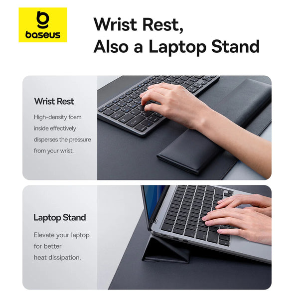 Tapis de bureau Baseus 3 en 1 Multifonction, Tapis de souris avec design ergonomique, Repose-poignet, Support pour ordinateur portable et clavier, Support intelligent, Tapis de souris en PU doux.