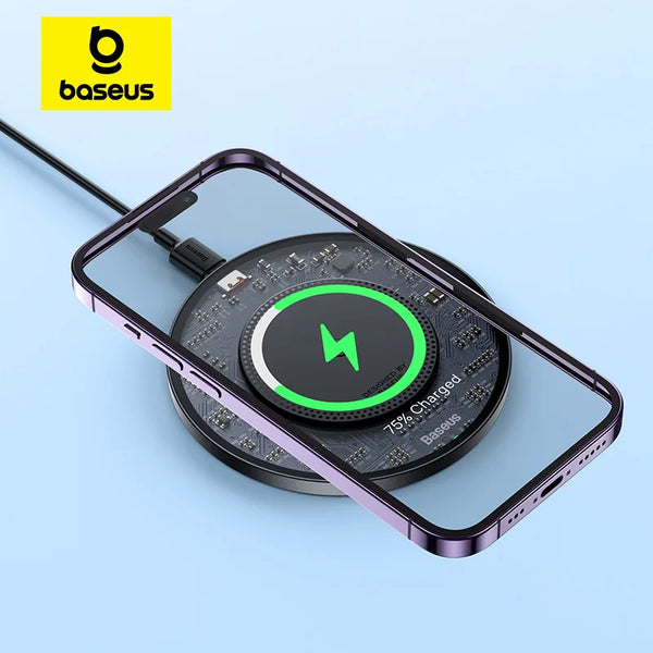 Chargeur Sans Fil Rapide Baseus 15W pour iPhone 16, 15, 14, 13, AirPods - Samsung S22, S10, Xiaomi, LG