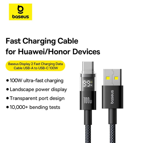 Câble USB Baseus 100W avec affichage LED, câble USB Type-C