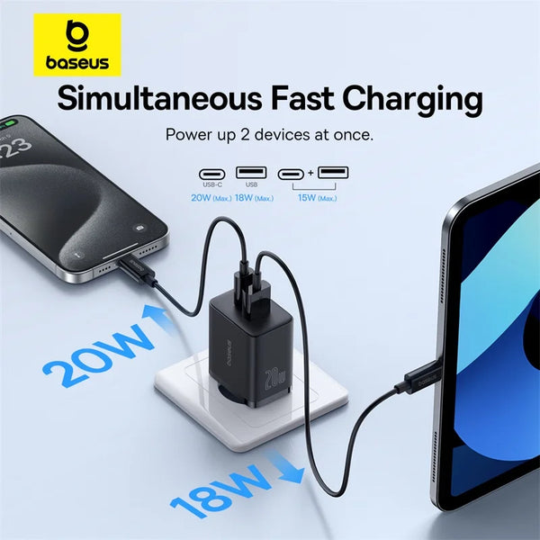 Chargeur USB Baseus 20W avec support de charge rapide Type C pour iPhone 15, 14, 13, 12, 11 Pro Max.