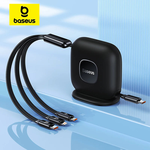 Baseus Câble USB C rétractable 100W 3 en 1 pour iPhone 15 14 13 Chargeur de bureau USB Type C Charge rapide pour Macbook Samsung Xiaomi