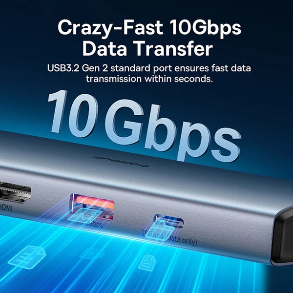 Hub Baseus USB-C 10Gbps 4K 60Hz Type C pour MacBook, iPad, Samsung, PC, Tablette et Téléphone