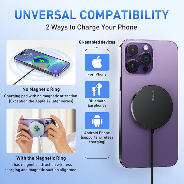 Chargeur sans fil magnétique Baseus 15W pour iPhone 14, iPhone 16, 15, 14 Mini, chargeur pour téléphone.