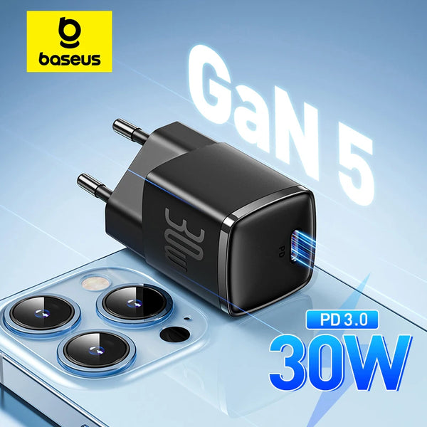Chargeur Baseus 30W Rapide USB Type C, Compatible avec iPhone 15 14 13 12 11 Pro Max et Tblettes.