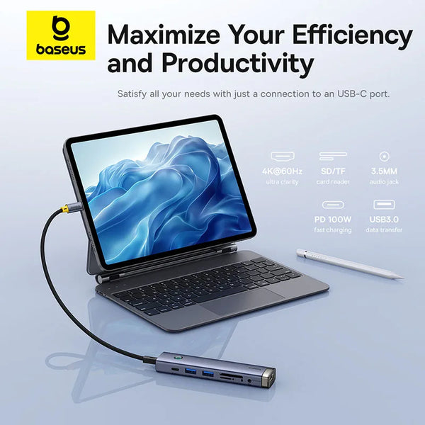 Baseus USB C Hub to HDMI 4K 60Hz USB Type C 3.0 RJ45 PD 100W USB 3.0 SD TF Card Slim Adapter USB C Dock for MacBook PC USB HUB