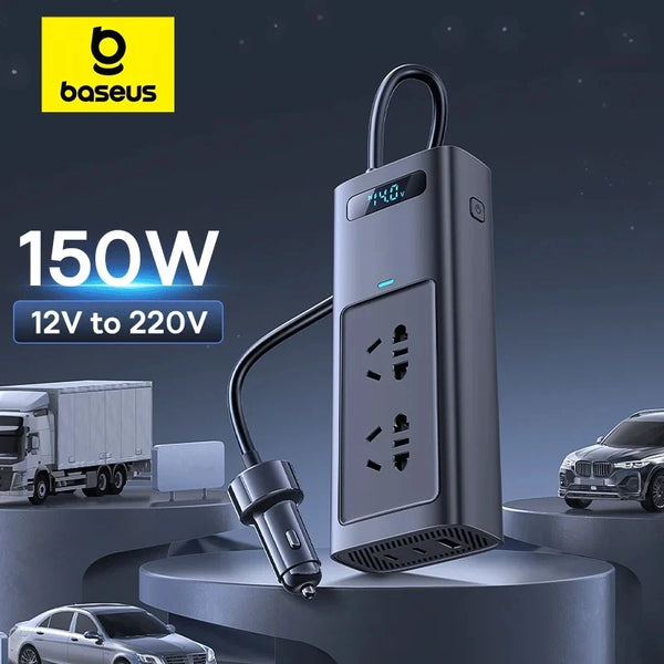 Baseus Convertisseur de Voiture 150W USB Type-C - Chargeur Rapide Adaptateur d'Alimentation Auto.