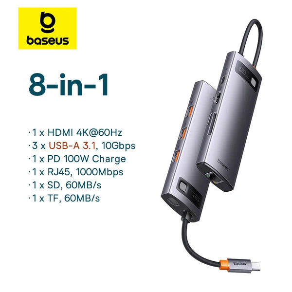 Baseus USB Hub Type C Hub to HDMI USB 3.1 Hub Adapter 10Gbps RJ45 Ethernet Port TF SD Docking Station for MacBook Pro Air PC