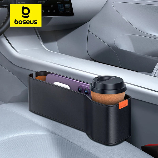 Baseus Organisateur d'espace de siège de voiture avec porte-gobelets Boîte de rangement latérale de console de voiture en cuir PU Accessoire d'intérieur